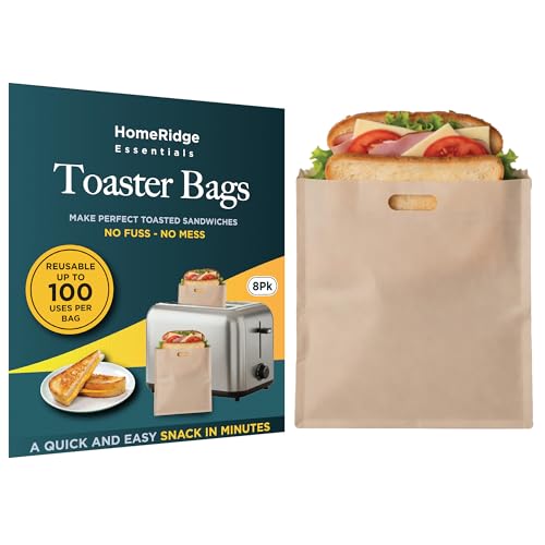 Reusable Toaster Bags for Sandwiches Non-Stick Toaster Oven Bags for Grilled Cheese Paninis Wraps & Breakfast Keeps Toasters Clean Crumb-Free Mess-Free Cooking - 8 Pack