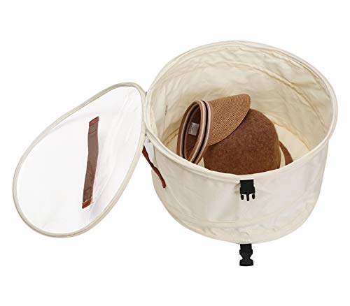 Goklmn Foldable Round Hat Storage Box with Lid, Stuffed Animal Toy Storage Box, Large Pop-Up Hat Storage Bag, Men and Women Travel Hat Box, 17 in Beige