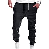 JEShifangjiusu Herren-Jogginghose, Cargohose, modisch, athletisch, Workout-Hose, Sweathose, legere Arbeit, Chinohose, Kordelzug-Taschen, Schwarz, XL