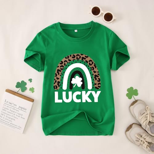 Image of CM C&M WODRO Kid Girl St Patrick's Day Shirt Lucky Clover T-Shirt Short Sleeve Cute Irish Shamrock Rainbow Graphic Tees Tops