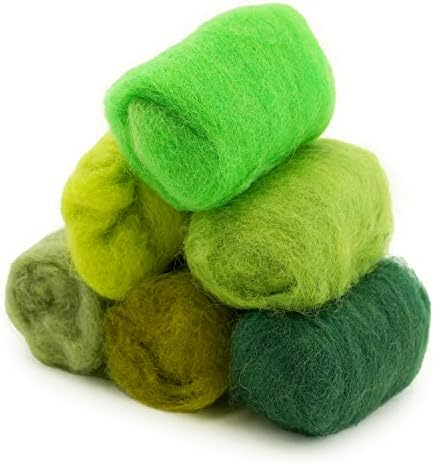 Woolbuddy Needle Felting Wool Roving Bag, Beautiful Roving Wool, Handmade Sheepwool, Zero Waste Kit, for Needle Felting Beginner and Adult, Wet Felting, Felting Supplies and Felting Soap (Green)