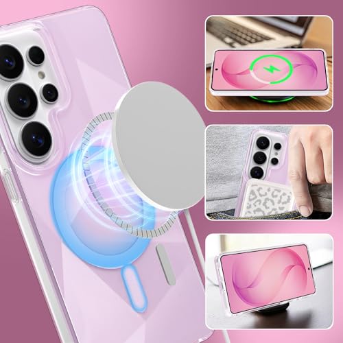 Image of Magnetic Case for Samsung Galaxy S26 Ultra [Compatible with Magsafe] [Anti-Yellowing] [1 Screen Protector] Shockproof Slim Iridescent Sparkly Case for Galaxy S26 Ultra 6.9 inch, Pink