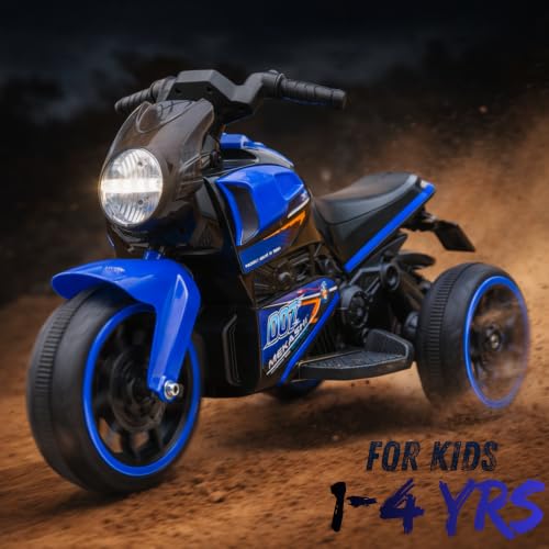 Image of MEKASHI 6V Electric Ride-On Bike for Kids | Turbo Blue | Battery Operated Motorcycle with Bluetooth Music, LED Headlight, Foot Accelerator & Training Wheels | Ride-On Toy for Boys & Girls 1-4 Years