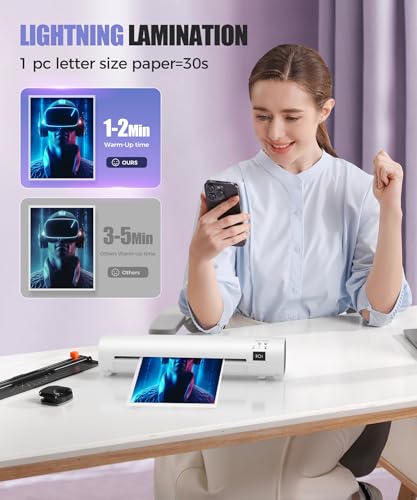 9-inch 4-in-1 thermal laminator machine with never-jam tech includes 40 a4 laminating pouches trimmer amp corner rounder for office amp home use - white