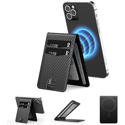 BIAOTIE Magnetic Phone Wallet, Leather Magnetic Wallet Card Holder with Adjustable Phone Stand, Slim Wallet for Men 4 Card Slots with ID Window Cover