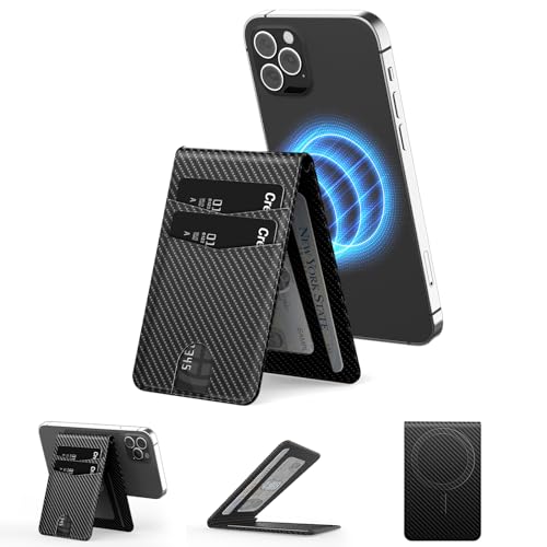 BIAOTIE Magnetic Phone Wallet, Leather Magnetic Wallet Card Holder with Adjustable Phone Stand, Slim Wallet for Men 4 Card Slots with ID Window