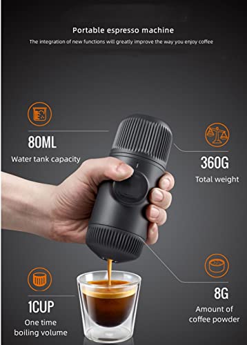 Tragbare Kaffeemaschine, Barista-Kaffeemaschine, Kapselmaschine, Handdruck, Kaffeepulver, Brühbecher für draußen, Büro (Blau 2 in einem) – Bild 7