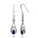 925 Sterling Silver Blue Stone Filigree Dangle Hook Earrings