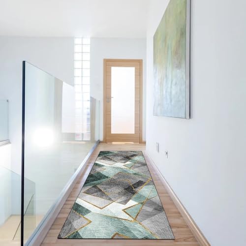 Tapis de couloir gris et vert 110x900 cm style patchwork pour décoration d'intérieur - 6