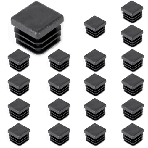 OSDUE Square Plastic End Caps, 20PCS 20 * 20mm Black Plastic Plug, Non-Slip Furniture Feet Pads