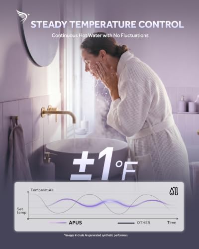 Image of APUS 14kW Tankless Water Heater Electric, 240V Instant On Demand Hot Water Heater, Up to 3.3 GPM with LED Display, Space-Saving and Energy-Saving Whole House Water Heater Design