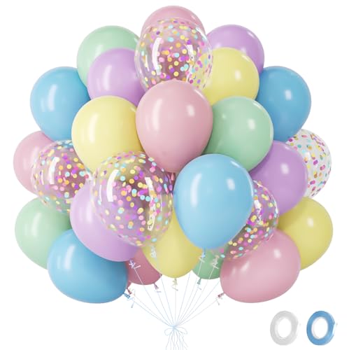 Fairymaiden Ballons Pastel- 60 Pièces Rose Jaune Vert Violet Bleu Ballon Avec Confettis Ballons,...