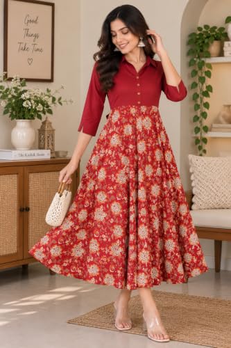 Image of Yash Gallery Women's Floral Printed Anarkali Maxi Dress