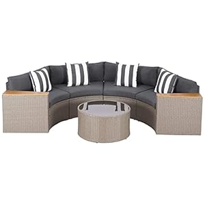 Incbruce outdoor half moon patio furniture 5 piece curved outdoor sofa all weather outdoor sectional furniture patio conversation sets with round tempered glass top table grey cushions  urban country home decor