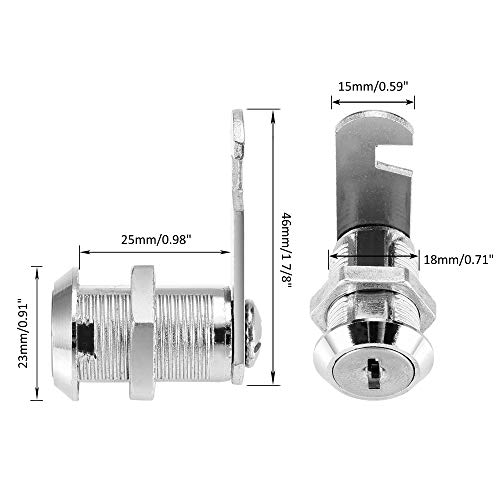 Kitmose Cabinet Cam Lock Set, 2 Pack Keyed Alike 1" / 25Mm Cylinder Cam Locks Secure File Drawer Dresser Rv Cylinder Replacement Lock Hardware, Chrome-Finish Zinc Alloy #TOP4