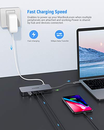 USB C Hub,Type C Hub,EUASOO 10 in 1 Adapter with 1Gbps Ethernet,4K USB C to HDMI,VGA,Power Delivery Charging Port,2 USB3.0,2 USB2.0,SD/TF Card Reader for MacBook Pro,Chromebook,Other Type C Laptops - Thumbnail 3