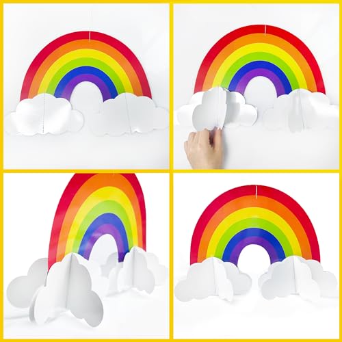 Image of Rainbow Party Decorations 3D Cloud Rainbow Cutout Circle Dots Star Moon Lightning Hanging Colorful Garland Streamer for Birthday Wedding Shower Carnival Party Decor Supplies