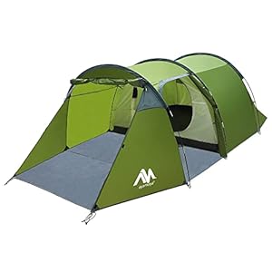 ayamaya Camping Tunnel Tents with Vestibule for 2-4 Person, Double Layer 2 Rooms [Living Room + Removable Bedroom] Easy Setup Survival Tent for Expedition Motorcycle Bicycle Trekking Backpacking
