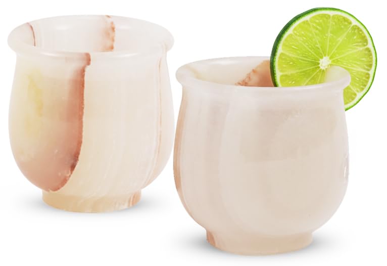 Radicaln Marble Shot Glasses 2" Inches White Onyx handmade Drinking Glasses Set of 2 For Bar accessories, Ideal Vodka, Whiskey and Tequila Glass For