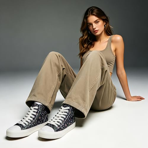 Image of Uoidru High Top Sneakers for Women Canvas Shoes White Canvas High Tops Women Casual Shoes Lace Up Fashion Sneakers
