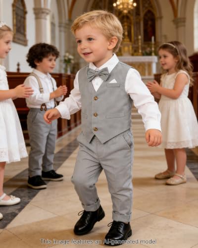 Image of SANGTREE Boys Suit Cotton Linen Formal Set Baby Boy Dress Clothes Gentleman Wedding Ring Bearer Outfits, 3 Months - 9 Years