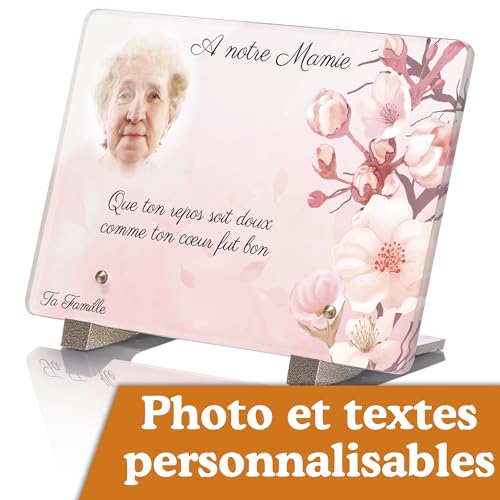 Plaque funéraire résistante aux intempéries en Altuglass avec photo et motif fleurs - 2