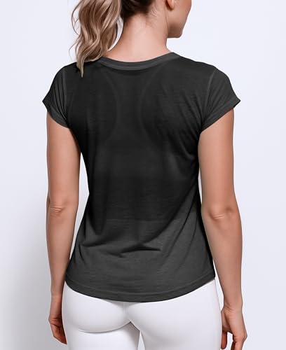 Women's V Neck T Shirts | Short Sleeve Tops | Flowy Slub Burnout Fabric | Active Casual Workout |Multi Packs Colors3