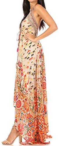 Image of Sakkas Lizi Womens Maxi High-Low Halter Handkerchief Long Dress Beach Party