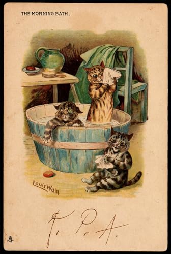 Lienzo Il bagno mattutino Louis Wain cuadro de gatos mural vertical de 60x90 cm