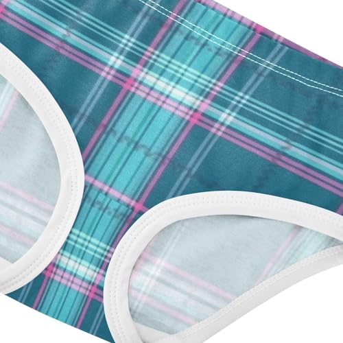 Girls' Underwear for Daily Wear Organic Underpants for Toddlers Turquoise Plaid Pattern in Sizes 2T,3T, 4T, 5T, 6Y and 8Y4