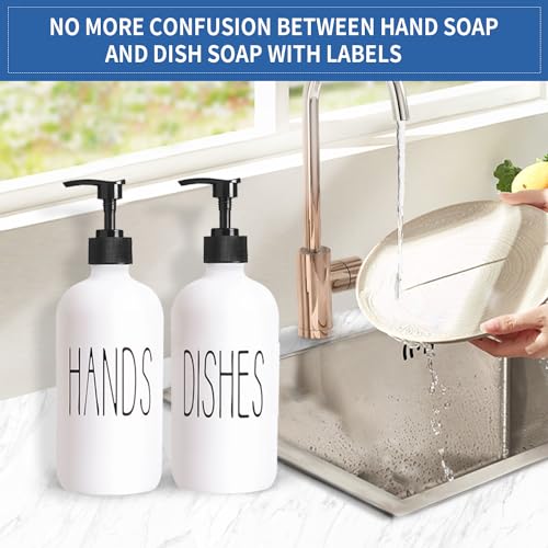 Image of COHOSEGE 16 Oz Glass Soap Dispenser Set 2 Pack for Kitchen Sink,Contains Hand and Dish Soap Dispenser,White Kitchen Utensils
