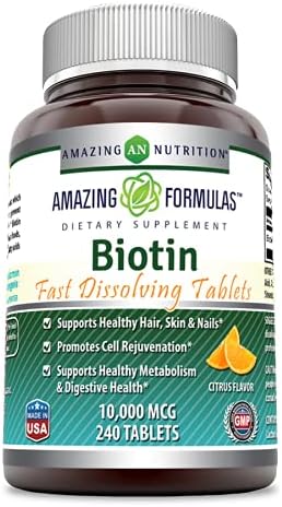 Amazing Formulas Biotin Supplement 10000 mcg (Non-GMO, Gluten Free) - Supports Healthy Hair, Skin & Nails - Promotes Cell Rejuvenation (Fast Dissolve Tablets