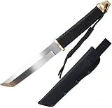 Leopcito 11.5' Japanese Fixed Blade Tactical Knives with Sheath, Stainless Steel Silver Survival Hunting Bushcraft Full Tang Tanto Blade Knife with Paracord Handle for Camping, Adventure, EDC, C101SL