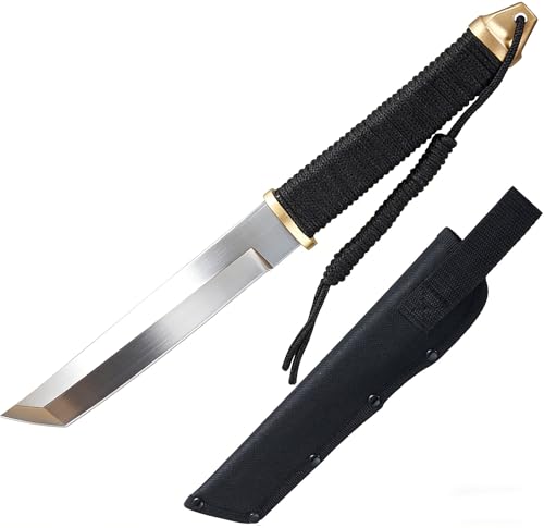 Leopcito 11.5" Japanese Fixed Blade Tactical Knives with Sheath, Stainless Steel Silver Survival Hunting Bushcraft Full Tang Tanto Blade Knife with Paracord Handle for Camping, Adventure, EDC, C101SL by Leopcito - Used condition - US$24.44