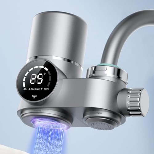 Faucet Water Purifier, Suitable for Sink faucets, Kitchens, bathrooms, Powerful Filtration, LED Display Water Temperature Filter time, Reduce Lead, Chlorine, Heavy Metal