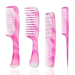 Pink Hair Comb Set - Wide Tooth, Fine Tooth, Rat Tail, and Dual Comb for Women and Men