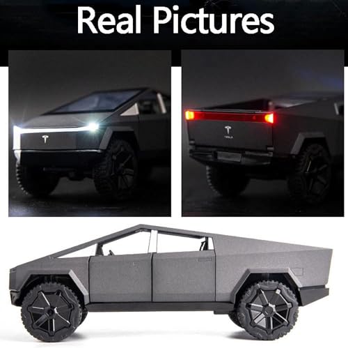 Image of DEOXY 1:32 Scale Tesla Cybertruck Model Collection Enthusiasts Toy Pull Back Pick-Up Truck with Sound and Light, Alloy Diecast Cyber-Truck Toys for Kids Gift (Not Including Mini Car - Black)