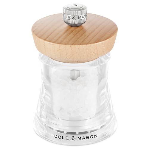 Cole & Mason Holborn Salt Mill Natural Beech, 95mm, Salt Grinder with Adjustable Coarseness, Non-Corroding Ceramic Mechanism, Lifetime Mechanism Guarantee