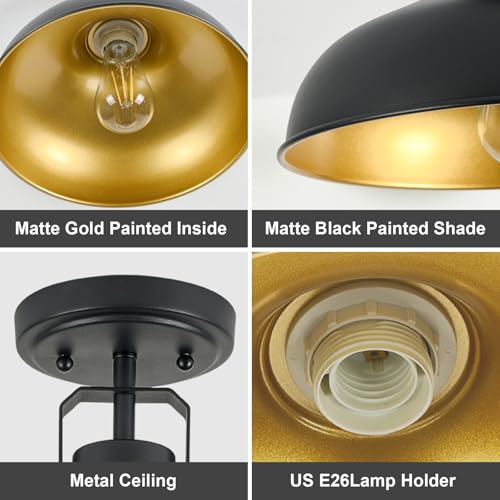 Image of Metal Semi Flush Mount Light Fixture 11.4 inch Ceiling Light Black