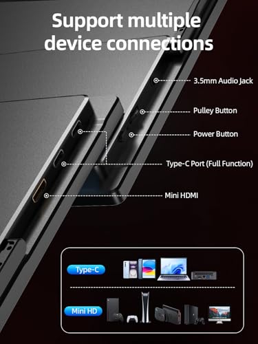 Image of Portable Monitor 18.5'' 1080P 100Hz 100% sRGB, Aluminum Alloy Shell, IPS Travel Monitor with USB-C HDMI Large Portable Screen for Laptop MacBook PC PS4 /5 Gaming Monitor with Kickstand