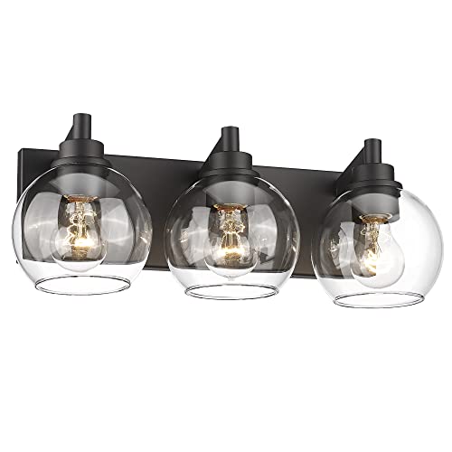 METWET Bathroom Light Fixtures, 3-Light Matte Black Vanity Light, Modern Wall Sconces with Clear Glass Globe Shade, Bathroom Wall Lights for Mirror Kitchen Bedroom Hallway, VL195-MB-3 METWET Bathroom Light Fixtures, 3-Light Matte Black Vanity Light, Modern Wall Sconces with Clear Glass Globe Shade, Bathroom Wall Lights for Mirror Kitchen Bedroom Hallway, VL195-MB-3