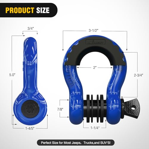 Image of Nilight 3 /4 inch D Ring Shackle 2 Pack 19T (41,887 lbs) Break Strength 4.75T WLL Heavy Duty Towing Hook with Anti-Theft System Anti-Rattle Isolators for Truck Jeep SUV ATV UTV Recovery Blue
