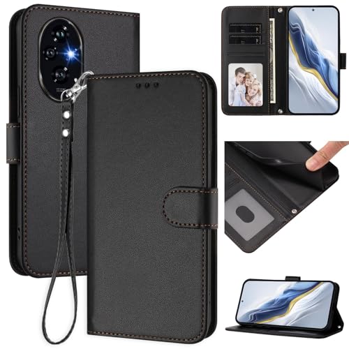 Pzwoxukhov Compatible with Honor 200 Pro Case Cover,Compatible with Honor 200 Pro Phone Case,Solid Color flip Shockproof Case Cover Black
