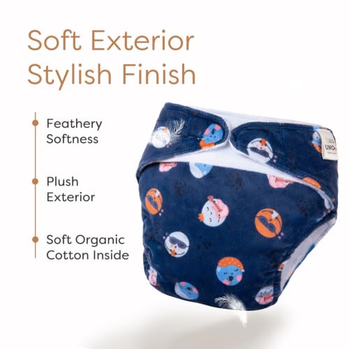Image of SuperBottoms UNO Luxe Cloth Diaper with Velcro Closure & DryFeel magic Pad + Booster Pad | For Babies 3M-3Y | Reusable Washable Cloth Diaper