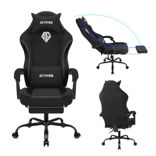 Gaming Chair, Reclining Gaming Chairs for Adults with Footrest, Ergonomic High Back Office Computer Chair, Adjustable Linkage Armrests, Lumbar Support and Headrest,Fabric Comfy Desk Chair Silla Gaming