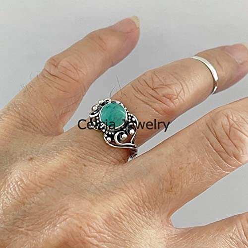 Bague turquoise véritable bague de déclaration argent sterling minimaliste - 2