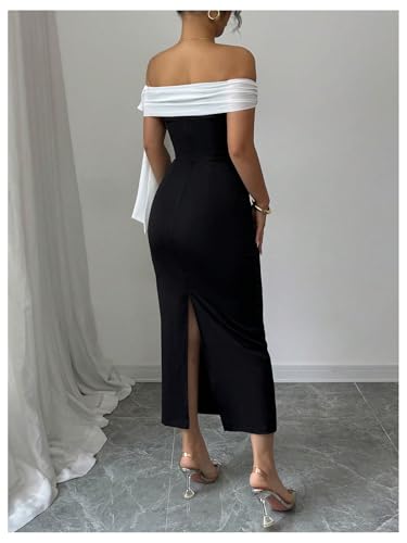 GORGLITTER Women's Bow Off The Shoulder Bodycon Maxi Dress Elegant Summer Prom Graduation Cocktail Party Long Dresses2