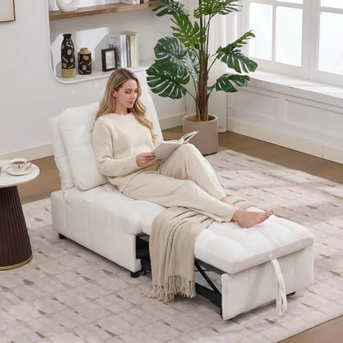 Yihomfy Canapé-Lit Extractible 1 Place 68x95x76 cm avec Dossier Réglable et Profondeur d’Assise Réglable, Canapé Relax Pliable, Gris (Blanc + Tissu + 1 siège)