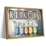 Vintage Kitchen Wall Art, Modern Farmhouse Wall Decor, Canvas Print Poster Oil Painting, Country Kitchen Dining Room Floral Still Life Paintings for Dining Room Home Decor 8x10 Inch Wood Framed