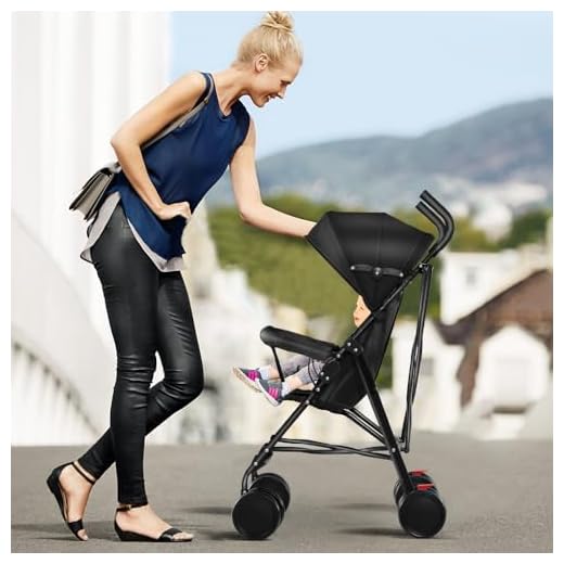 Poussette Bébé Légère et Compacte de 0 Mois à 4 Ans, Capacité de Charge Maximale de 25 kg, Poussette Pliable, Dossier Inclinable, Pliage Automatique en 1 Étape, CanopyD-noir